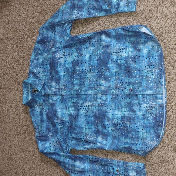 Luciano Visconti Abstract Dot Patterned Button-down Shirt Blue Silver L - Picture 2 of 15
